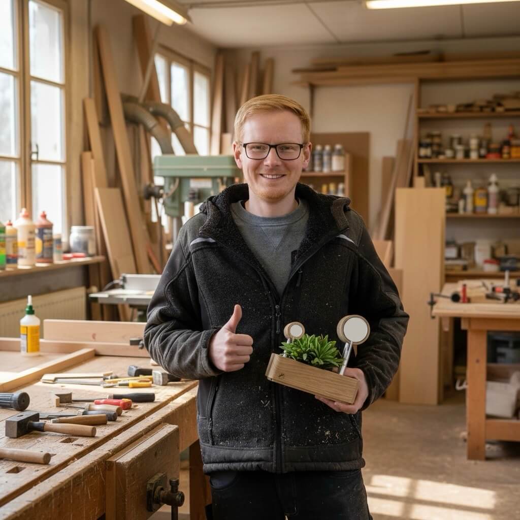 Inhaber Flo von FLOs HOLZDESIGN in der Holz Werkstatt