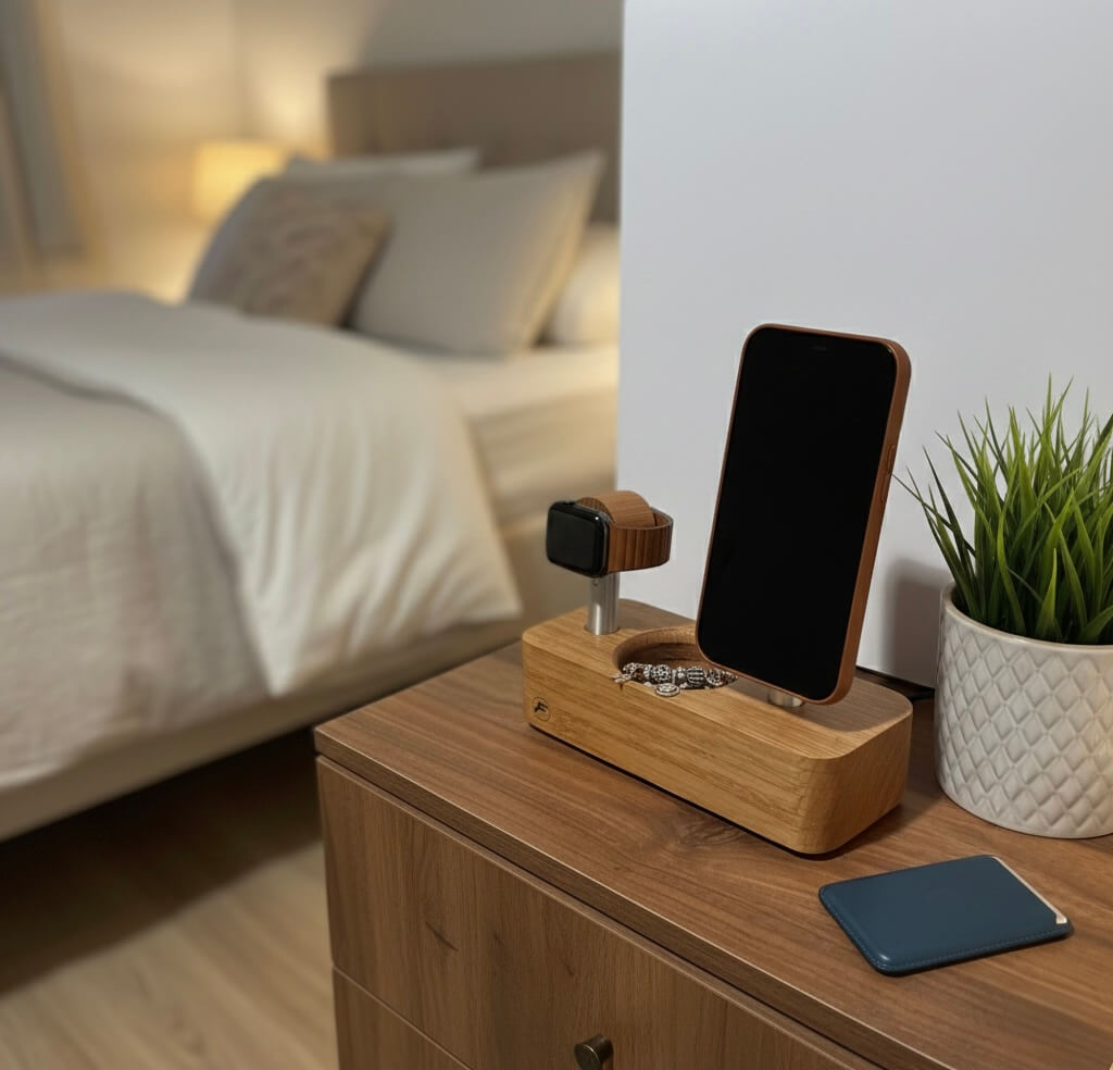 Ladestation für das iPhone und die Apple Watch aus Holz Unikat